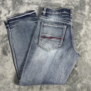 True Luck Jeans Mens Classic Embroider Red Straight Fit Size 32 x 30 Stretch NEW